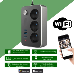 Ak�m Korumal� 3l� Priz Usb Giri�li Wifi Gizli Kamera